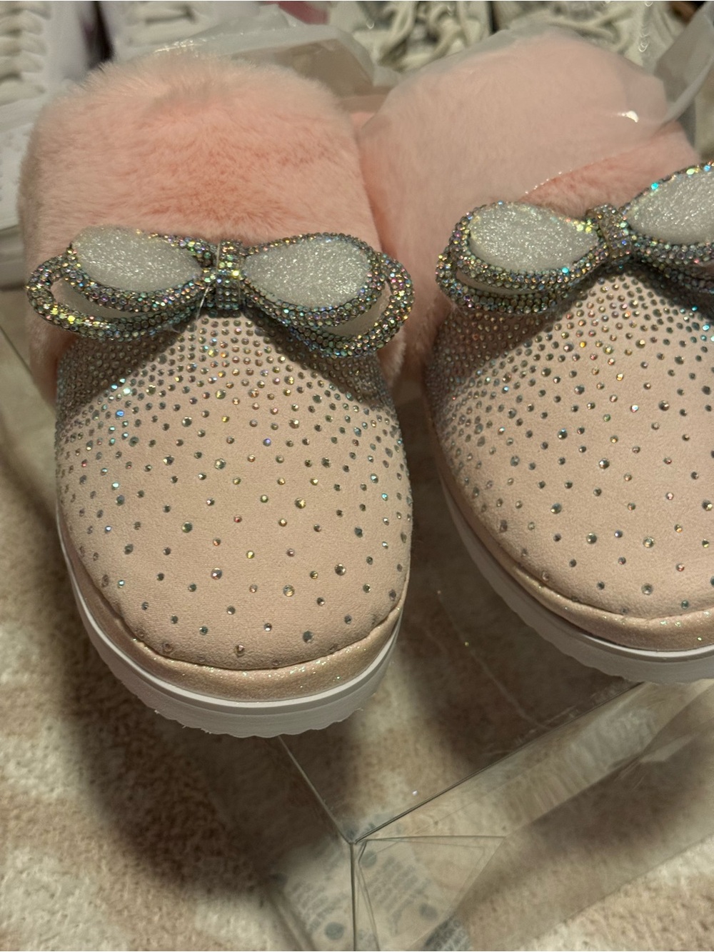 Gianni Bini Pink Sparkle Bow Slippers - Picture 3 of 8